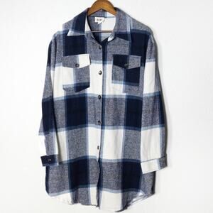 Bibi Buffalo Plaid Flannel Shacket Blue Size XL Cabincore Cozy Layering